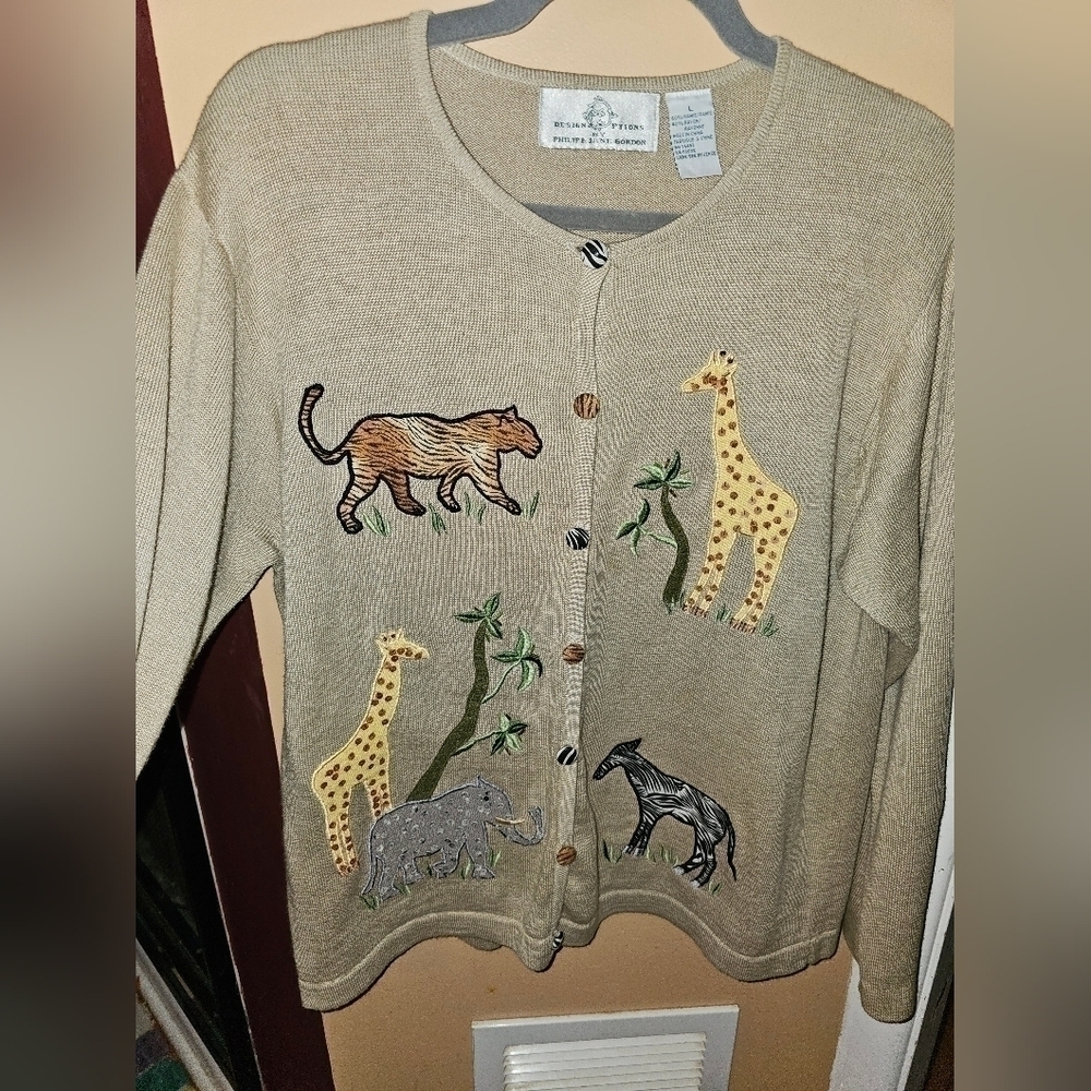 Design Options Ladies Cardigan Sweater By Phillip And Jane Gordon Wild Animals L